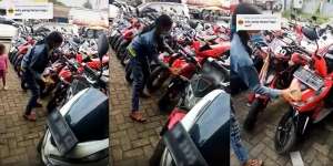 Viral! Sambil Bawa Anak Emak-Emak Rusak Sepeda Motor di Parkiran, Dikira Kesal Sama Suami Ternyata...