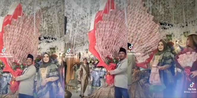 Viral! Tamu Undangan di Madura Sumbang Buket Uang Raksasa Ditata Kayak Ekor Merak ke Pengantin: Bukan Niat Riya Tapi Ini Adat