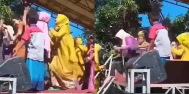 Viral Panggung Roboh Kala Puluhan Emak-emak Asik Berjoget
