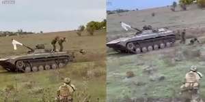 Momen Tentara Rusia Kibarkan Bendera Putih Menyerah pada Pasukan Ukraina