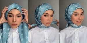 Tutorial Pakai Kerudung Segi Empat Satin, Simpel tapi Terkesan Mewah