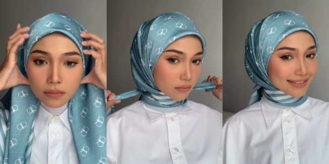 Tutorial Pakai Kerudung Segi Empat Satin, Simpel tapi Terkesan Mewah