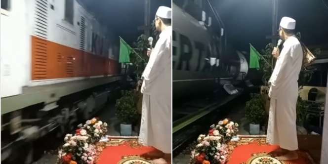 Viral Pengajian Maulid Nabi Mendadak Terhenti Gara-Gara Kereta Api Lewat