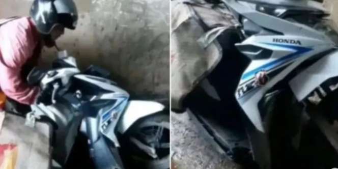 Diduga Bawa Paket Terlalu Banyak, Motor Kurir Ini Patah Terbelah Dua