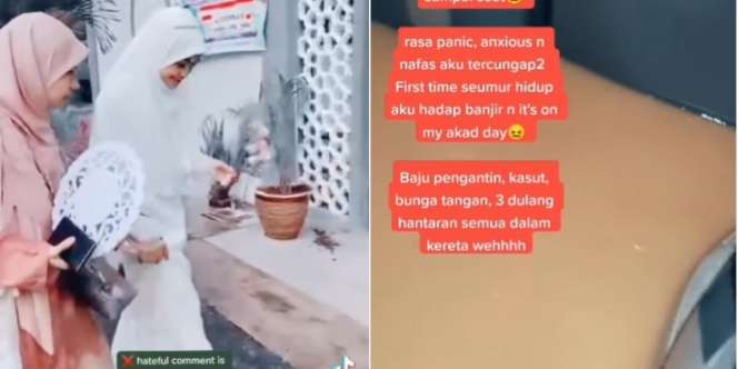 Hari Bahagia Sekali Seumur Hidup Nyaris Batal, Mobil Pengantin Wanita Terjebak Banjir