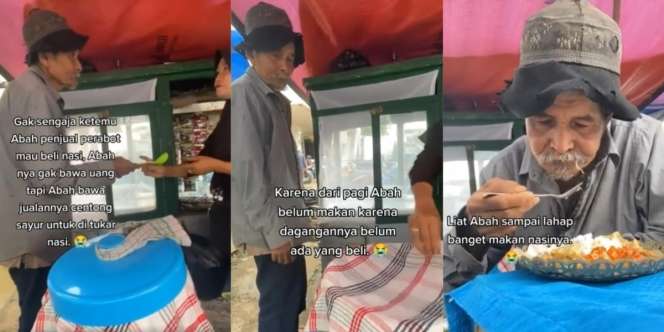 Bikin Nangis! Tak Punya Uang Saat Mau Makan di Warung, Abah Terpaksa Tukarkan Centong Sayur Dagangannya untuk Sepiring Nasi