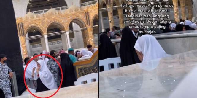 Viral Jemaah Wanita Sholat di Hijir Ismail Tanpa Antre, Menangis Terharu di Depan Kabah