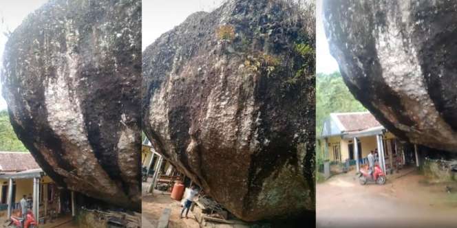 Ngeri! Rumah Ini Dibangun Mepet dengan Batu Raksasa, Takut Tiba-tiba Nggelinding Auto Beda Alam