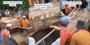 Proses Penurunan Jenazah Obesitas Seberat Hampir 200 Kg: Diantar ke Makam Pakai Pick Up dan Diturunkan ke Liang Lahat dengan Derek