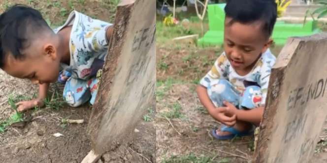 Momen Bocah Ziarah ke Makam Ayah dan Panggil-panggil Berharap Dijawab, Netizen Terharu dan Teteskan Air Mata