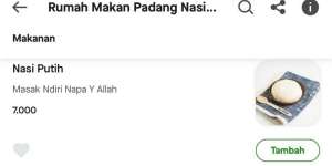 Viral Menu Rumah Makan Padang di Ojol Punya Deskripsi Unik, Beli Nasi Putih Malah Dijulidin