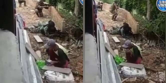 Aksi Pria Ini Disorot, Santai Makan Meski Tentara di Sampingnya Adu Tembak