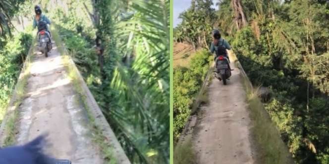 Spot Jantung Lihat Video Pemotor Lewati Jembatan Mencekam Kanan Kiri Jurang