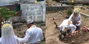 Masih Pakai Baju Pengantin, Pria Ini Sesi Foto di Makam Ibu Usai Menikah