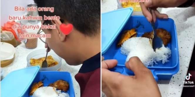 Bawa Bekal Buatan Istri, Pria Pengantin Baru Malu Diledek Teman kantor, Bentuk Nasi 'Sweet' Banget