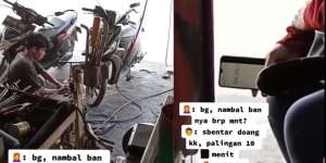 Tambal Ban Motor, Wanita Ini Nyalakan Stopwatch Pastikan Abangnya Selesai 10 Menit