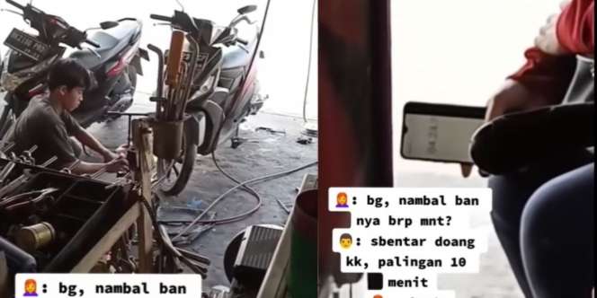 Tambal Ban Motor, Wanita Ini Nyalakan Stopwatch Pastikan Abangnya Selesai 10 Menit