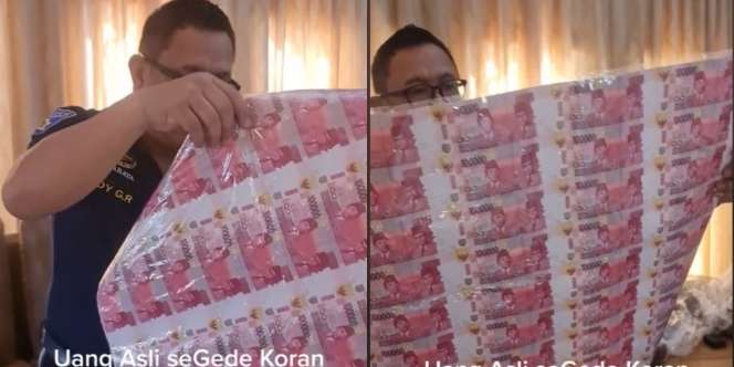 Viral Video Uang Pecahan Rp100 Ribu Selebar 2 Halaman Koran, Pemilik Tak Tega Potong-Potong