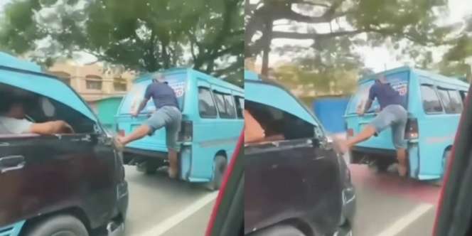 Viral Aksi Pria 'Nyetut' Angkot Pakai Satu Kaki bak Superman, Warganet: Kepleset Auto Login Alam Lain