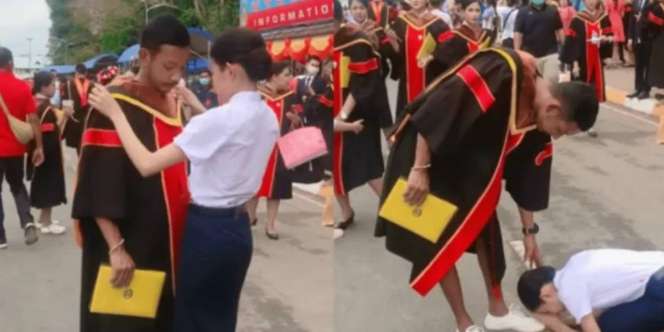 Adik Sujud di Kaki Kakak Saat Wisuda, Alasannya Bikin Nangis Warganet