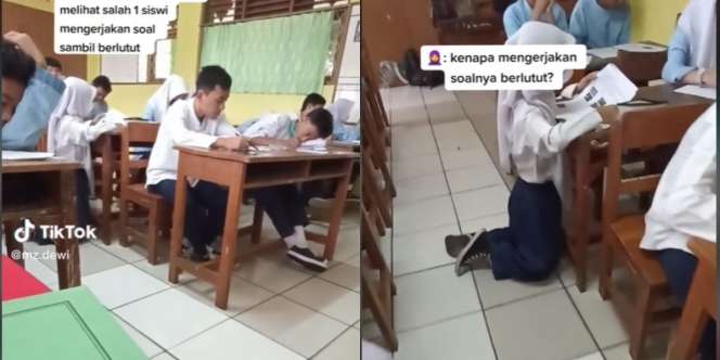 Siswi Berlutut Sambil Kerjakan Soal Ujian, Alasannya Bikin Kaget