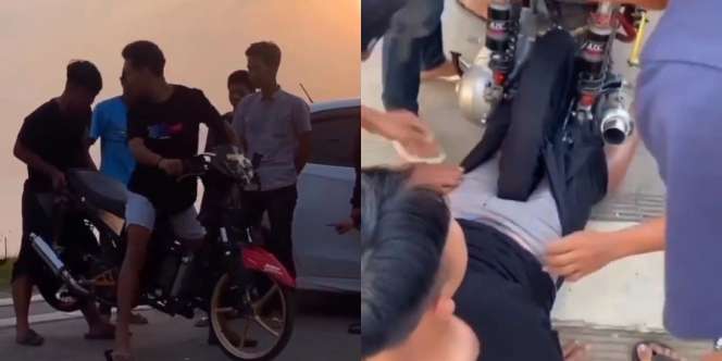 Iseng Angkat Motor Buat `Digeber`, Momen Sarung Pemuda Nyangkut di Roda Ini Bikin Ngilu