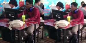 Ngakak! Bukan Laptop, Pria Ini Bawa Seperangkat Komputer Saat Kerja di Kafe