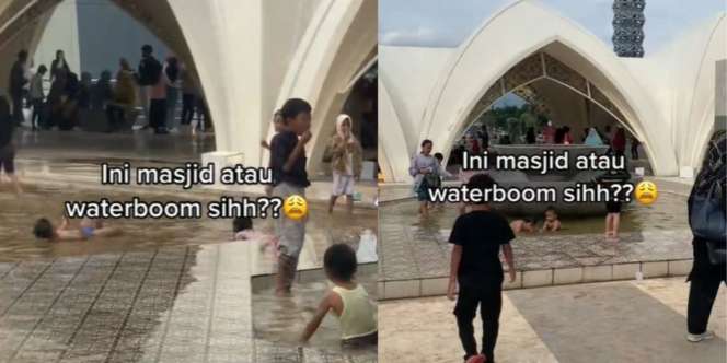 Masjid Raya Al Jabbar Baru Diresmikan Berubah Jadi 'Waterboom' Dadakan, Kolam Dipenuhi Bocil