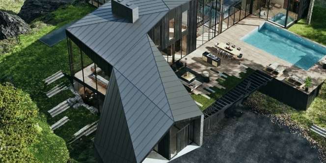 Rumah Hitam di Pedesaan Amerika Bergaya Futuristik