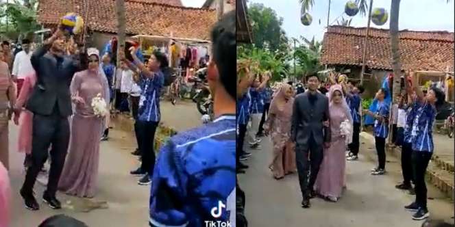Video Viral Penyambutan Pengantin Penggemar Voli, Untung Bukan Pemain Bola Api