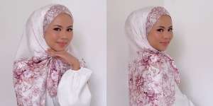 Styling Kerudung Segi Empat Motif dengan Pita, Tampilan Jadi Tambah Manis