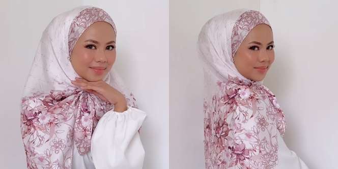 Styling Kerudung Segi Empat Motif dengan Pita, Tampilan Jadi Tambah Manis
