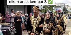 Viral Pernikahan Wanita Kembar 3 bak Nikah Massal, Antre Naik Pelaminan