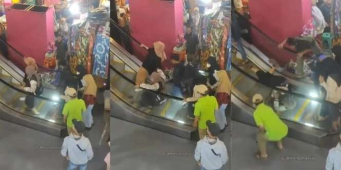 Mau Ngakak Tapi Kasihan, Emak-Emak Jatuh dan Guling-Guling Saat Naik Eskalator