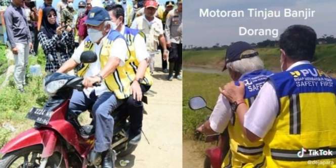 Gaya Natural Menteri Basuki Beraksi Lagi, Geber Motor Bebek Tinjau Banjir Jepara
