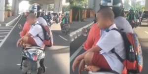 Viral Tingkah Bocah SD Duduk Bersila di Boncengan Emak, Ekspresi Wajahnya Ramai Diomongin