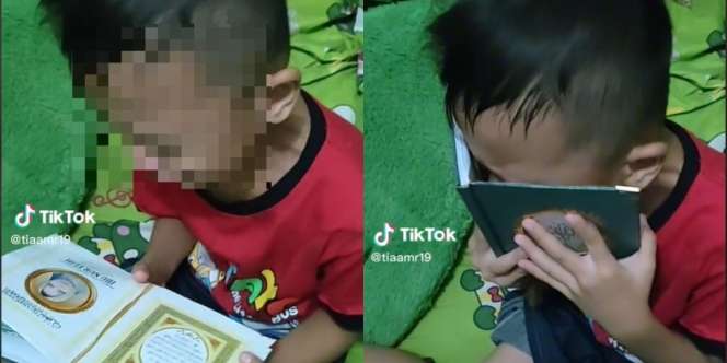 Menyayat Hati, Bocah Bangun Tidur Nangis Ternyata Mimpi Mendiang Ibu, Cium Fotonya di Buku Yasin