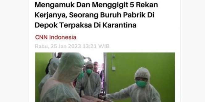 Cek Fakta: Buruh Pabrik di Depok Dikarantina Usai Ngamuk dan Gigit 5 Rekannya