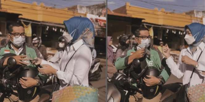 Aksi Kocak Ridwan Kamil Antar Istri Pakai Motor dan Jaket Ojol, Dibayar Pakai Segepok Uang