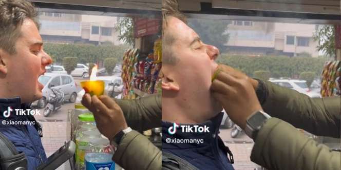 Ngakak! Ekspresi Turis Asing Coba Kuliner Api yang Unik dari India, Netizen: Nunggu Keluar Asapnya!