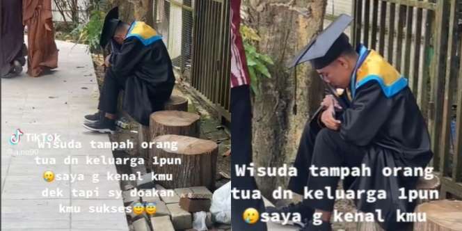 Momen Pilu Wisuda Tanpa Orangtua, Nyesek Nunduk di Bawah Pohon Pegang Ijazah