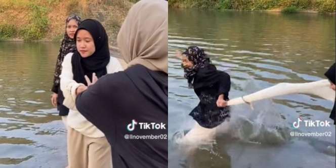 Bikin Ngakak! Dikira Pegangan Lengan Teman Saat Nyemplung ke Danau, yang Digenggam Ternyata Tak Terduga