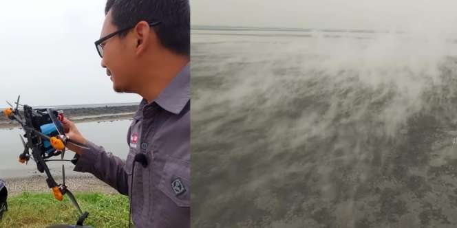 Nekat Rekam Pusat Semburan Lumpur Lapindo, Kaget Ada yang Loncat-Loncat di Balik Asap Putih Hampir Mengenai Drone