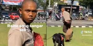 Kocak! Polisi Pede Pasang Muka Sangar saat Latih Anjing, Ujungnya Malah Kabur