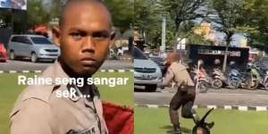 Polisi Pasang Wajah Sangar Hadapi Anjing, Malah Bikin Ngakak 