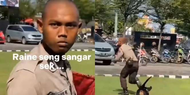 Polisi Pasang Wajah Sangar Hadapi Anjing, Malah Bikin Ngakak 