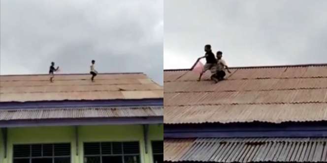 Aksi Ngeri Dua Bocah Lari Rebutan Layangan di Atas Genteng, Warga yang Lihat Dibikin `Jantungan`