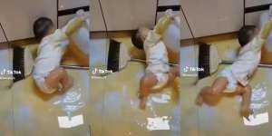 Lucu Tapi Kasihan! Aksi Bocah Cilik Tumpahkan Minyak Goreng Satu Jeriken di Lantai sampai Jatuh Bangun, Mau Berdiri Malah Terpeleset Terus