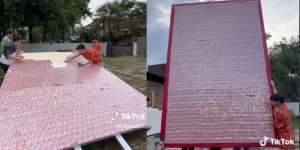 Begini Jadinya Uang Rp1 Miliar Ditempel di Triplek, Jadi Angpao Terbesar di Dunia