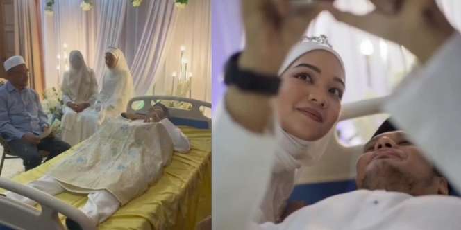 Momen Haru Pernikahan Pengantin Pria Hanya Bisa Berbaring di Hari Bahagia, Tetap Senyum Didampingi Istri yang Setia di Sisinya